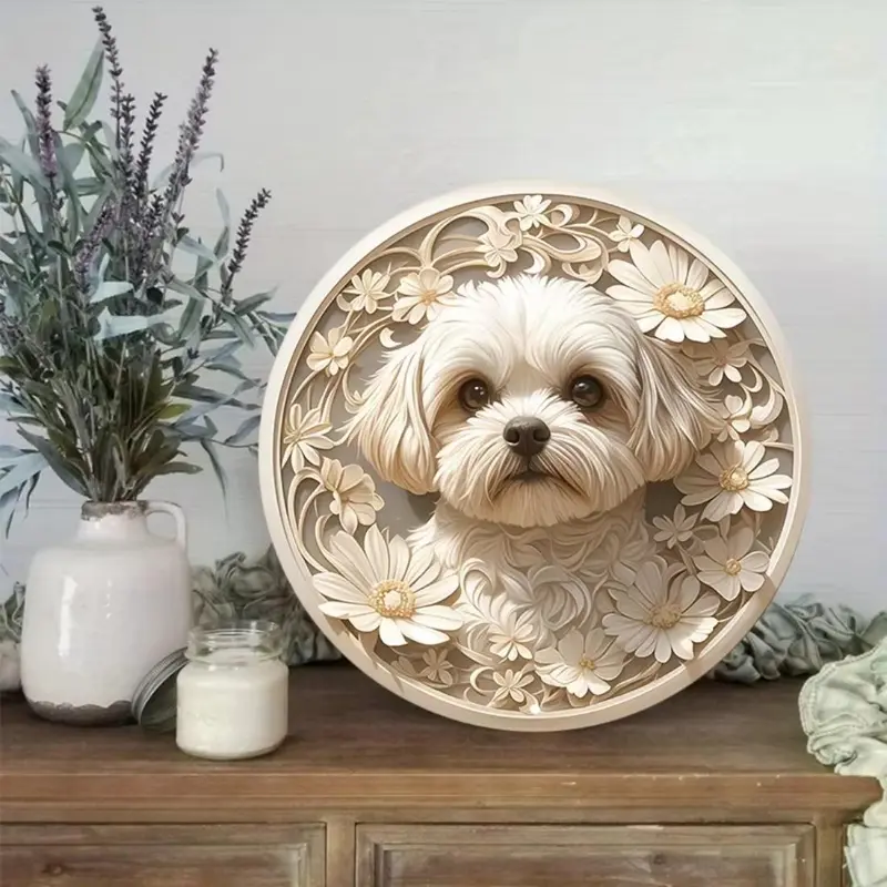 Summer Themed Dog Pattern Round Wall Sign, Durable & UV Resistant Wall Decor, Wall Art for Home, Tavern Or Club Decoration 4