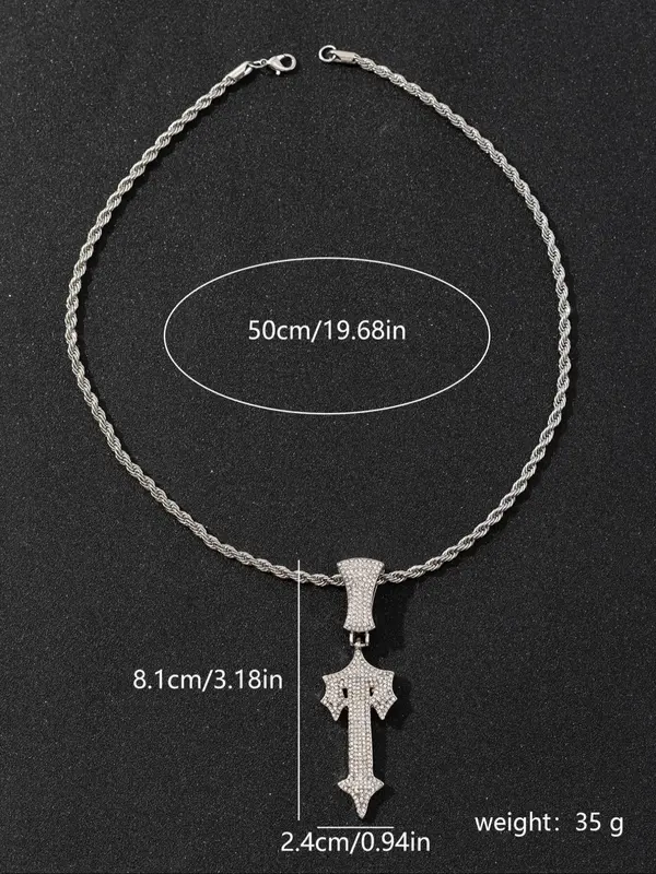 Men's Hip Hop Style Cross Pendant Necklace, Rhinestone Decor Cuban Chain Necklace, Punk Style Jewelry for Party, Daily Decor for Boy 4