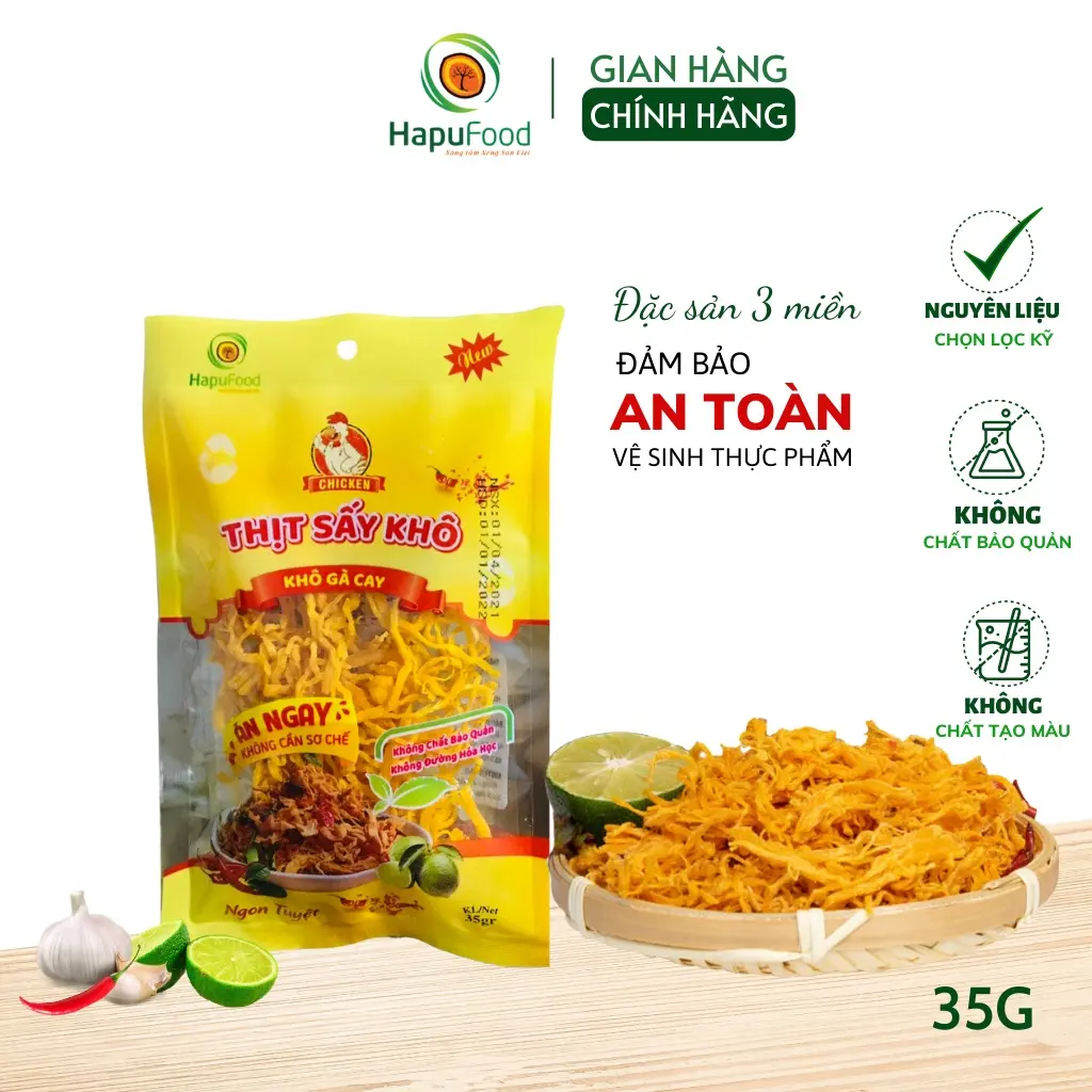 Khô gà lá chanh HAPUFOOD 35g - thơm ngon đồ ăn vặt Chua Cay