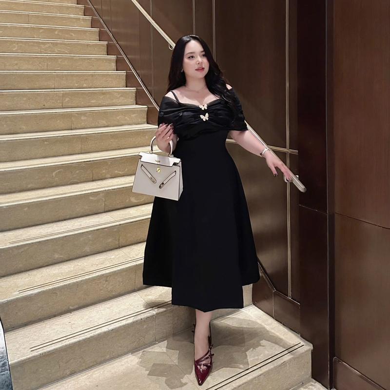 [ẢNH THẬT BIGSIZE 50-95KG] VÁY ĐI TIỆC TRỄ VAI DÁNG DÀI HOẠ TIẾT SANG TRỌNG D122