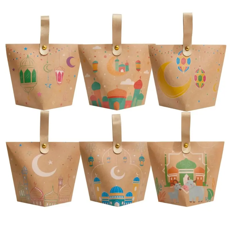 Kraft Paper Eid Mubarak Gift Bags Ramadan Kareem Decor Cookie Candy Bag 2024 Islamic Muslim Party Supplies Eid Gifts Bags