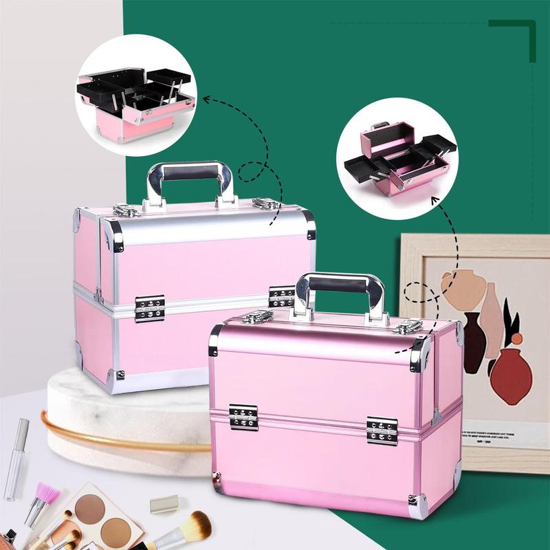 Product Introduction of Cosmetic Case, 1 Count Aluminum Alloy Material Makeup Tool Storage Box, Makeup Organizer for Girls, Cosmetic Organizer 8