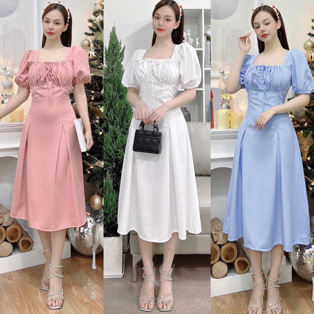 [Xả Kho] Thời trang bigsize set váy đầm dự tiệc dễ thương Nữ Cotton Dress Hồng Women - A.1045