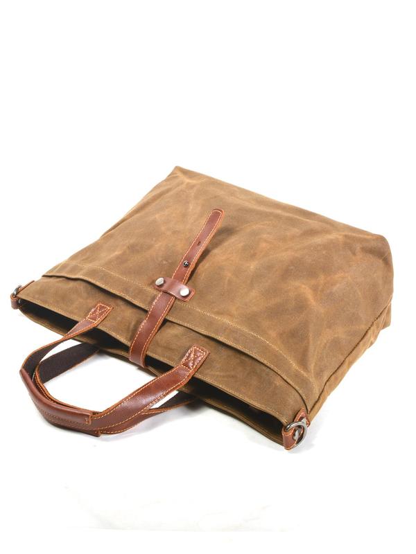 Men's Casual Plain Zipper Tote Bag, Fashionable Vintage Canvas Shoulder Bag for Daily Used, Casual Trendy Versatile High-quality Daily Commuting Bag 4