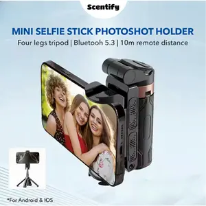 (Scentify) Mini Hand Grip Tripod Live Broadcast Selfie Vlog Stick with Remote Bluetooth 360 Rotation Extendable