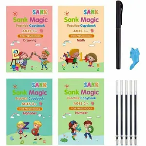 buku ajaib 1 Set Isi 4 Buku dan Pulpen Tinta isi ulang buku Belajar menulis Stationery English Edisi Spesial