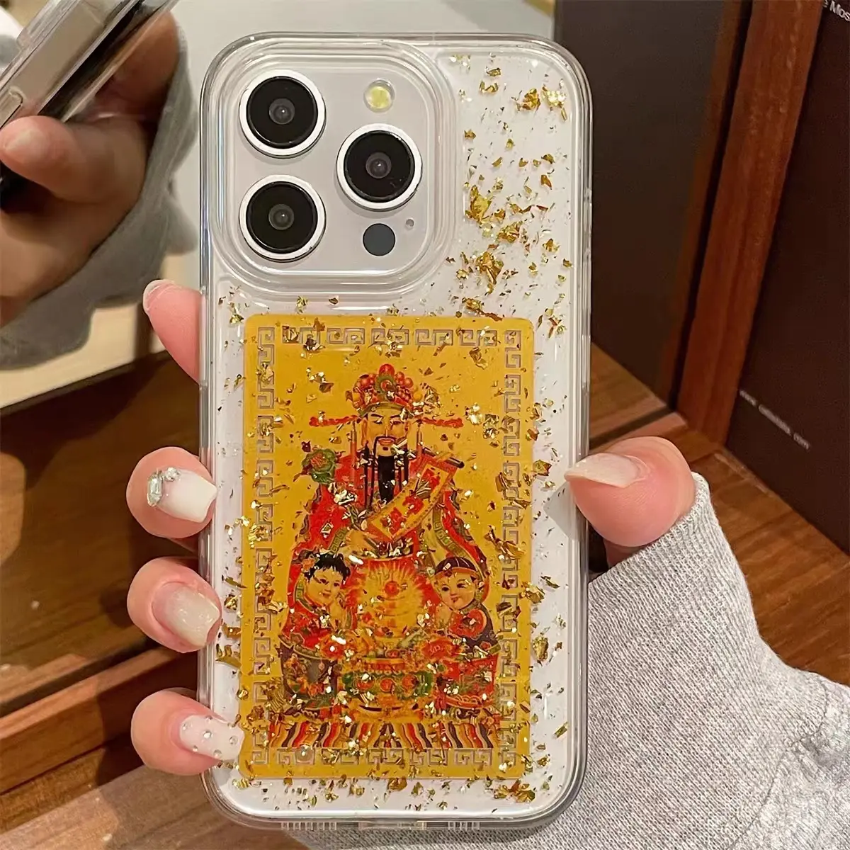 Epoxy Gold Foil Chinese Style God of Wealth for Iphone16promax Phone Case 15 Pro13/14promax