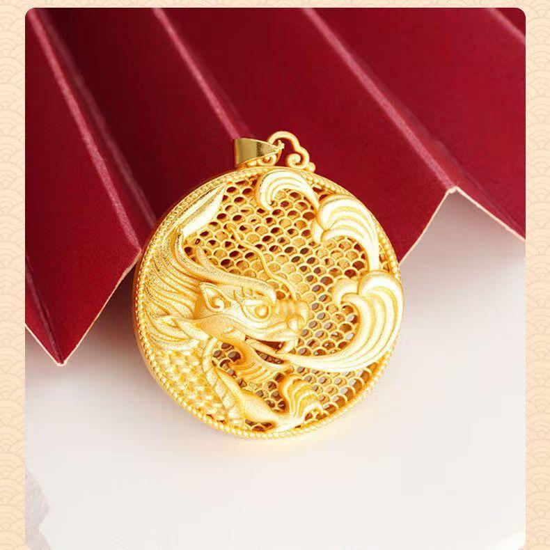 Product Introduction of Vòng Cổ Rồng Hoàng Đạo, Thiết Kế Đám Mây Rỗng Thủ Công Cũ Bằng Vàng Cát, Vòng Cổ Mặt Dây Chuyền Đầu Rồng Sư Tử Hòa Điền, Vàng Giả, Rất Tinh Tế 4