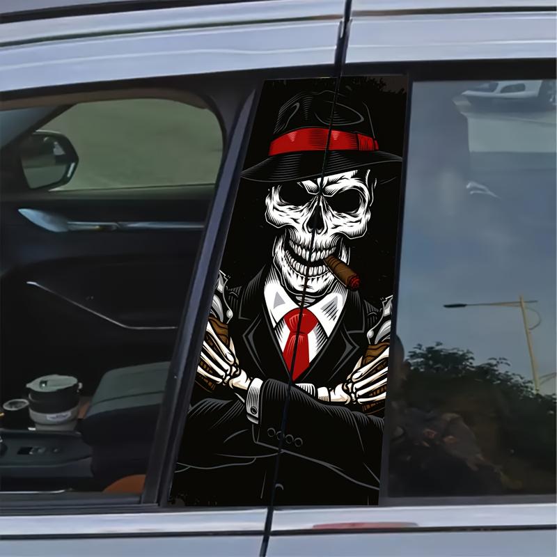 2 Pieces Skull Pattern HD Glossy Vinyl Automobile Sticker-Reusable B- Pillar Stickers, Suitable for Glass, Metal, Etc.-Fantasy Anime Theme, Scratch-Proof Square Car Decoration 1
