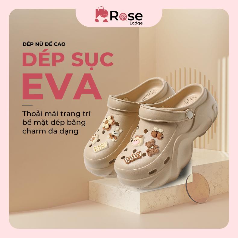 Dép sục EVA nữ dễ thương, đế dày tăng chiều cao, kiểu dáng mũi kín, chống trượt, chống mùi, thiết kế hoạt hình, phù hợp đi ngoài trời mùa hè. 0
