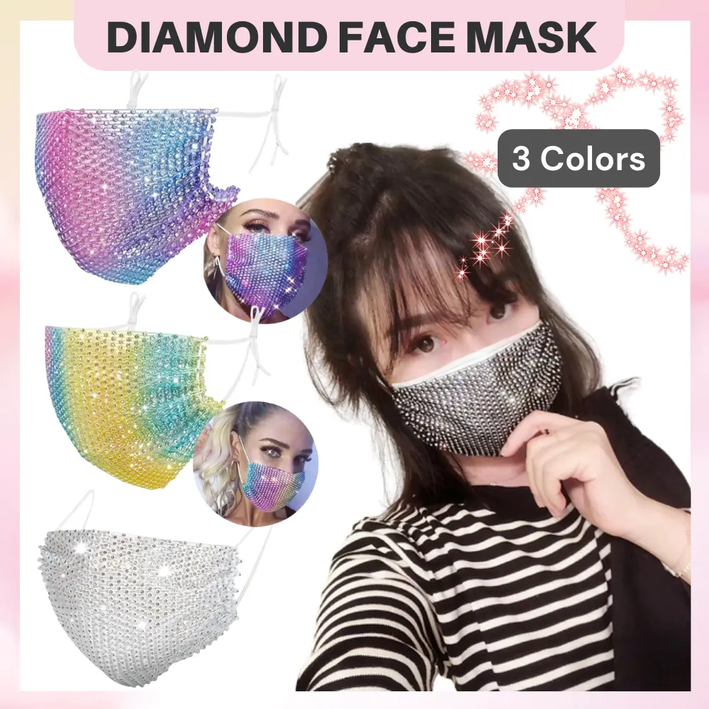 Women Diamond Face Mask Bling Bling Crystal Rhinestone Decorative Mask Elastic Adult Mask Reusable Mouth Mask Party Mask Masker