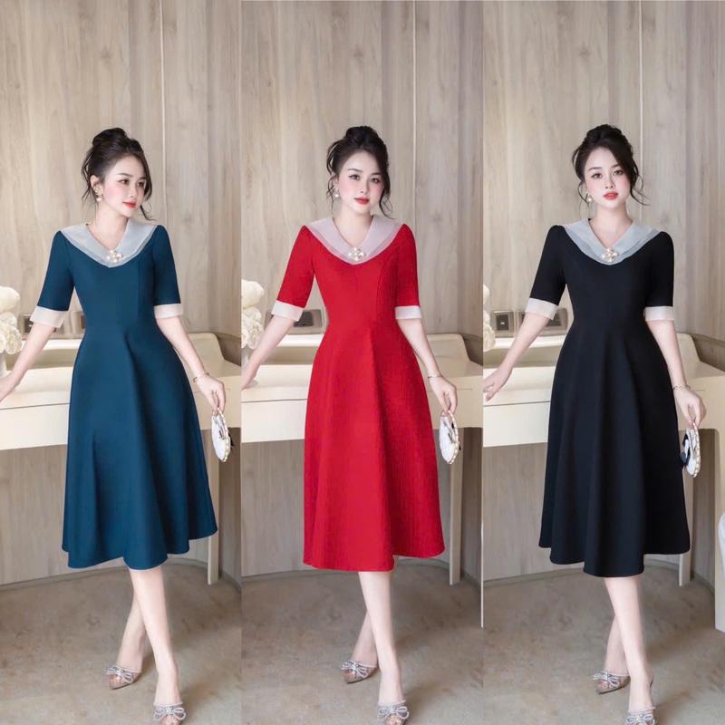 V53 - Váy cổ V tay lỡ, 3 màu thiết kế eo cao mặc che bụng, chất liệu mango nhập khẩu, mát mịn, dài 105cm - Thời trang Đầm Nữ Nhà Min, váy dự tiệc thiết kế