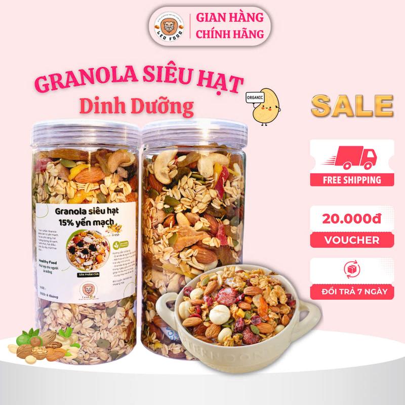 Combo 2 hộp granola 15% yến mạch sấy giòn, tổng 1kg  ngũ cốc không đường hữu cơ tự nhiên Food Hạt Ngũ Cốc banh keotet