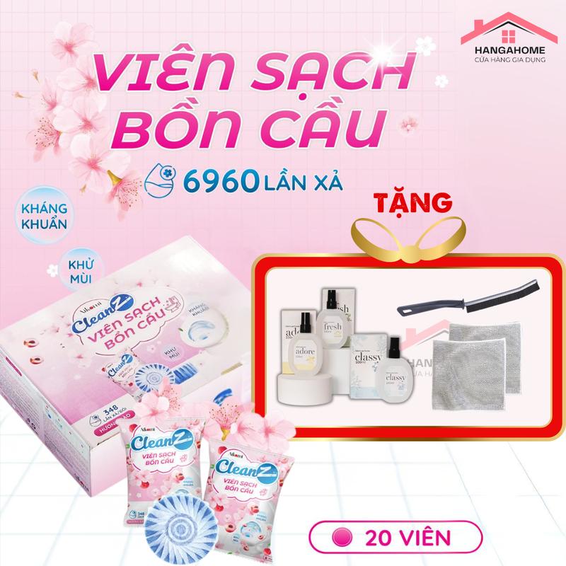 Hộp 20 Viên thả làm sạch bồn cầu diệt khuẩn và tỏa hương Đào thơm mát CleanZ