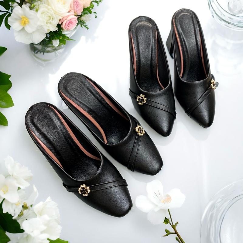 Giày Sục Cao Gót Nữ , Thiết Kế Mac Nhỏ Dây Đai Ngang Đế Cao 3p ,5p ,7p Mũi Nhọn , Vuông DéP Shoes  Women Quai Ngang