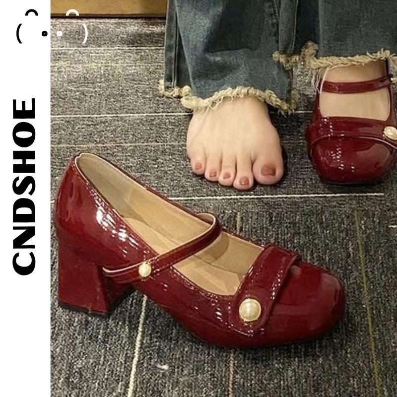 (FREESHIP) GIÀY MARY JANE DA MÀU ĐỎ CAO GÓT 5CM TĂNG CHIỀU CAO TIỂU THƯ Nữ Shoes Đế Cao Gót Cao giày đỏ loli bup be xinh 5 phân búp bê