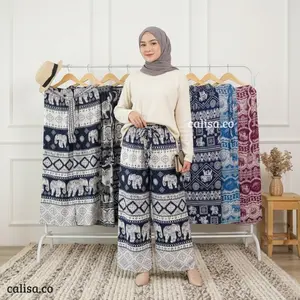 Celana Kulot Motif Gajah Thailand Viral Unisex Ukuran L XL XXL Rayon Super Lembut, Flowly, Nyaman Dipakai Harian Fashion Trendy | Calisa.co
