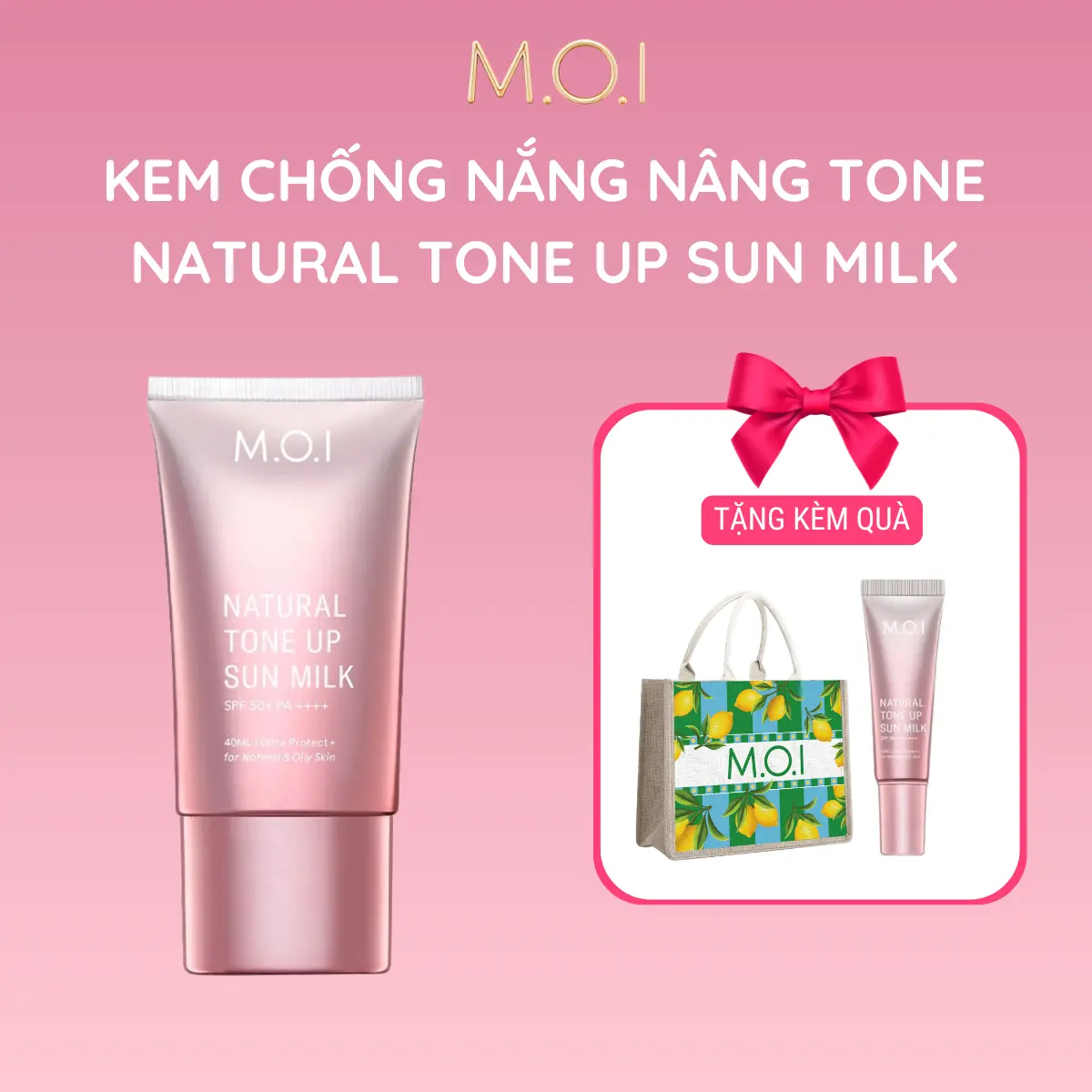 (Tặng túi M.O.I) Kem chống nắng nâng tone tự nhiên SPF 50+ PA++++ M.O.I Cosmetics dạng sữa mỏng nhẹ, thấm nhanh, không gây nhờn rít, không cay mắt