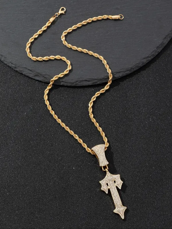 Men's Hip Hop Style Cross Pendant Necklace, Rhinestone Decor Cuban Chain Necklace, Punk Style Jewelry for Party, Daily Decor for Boy 2
