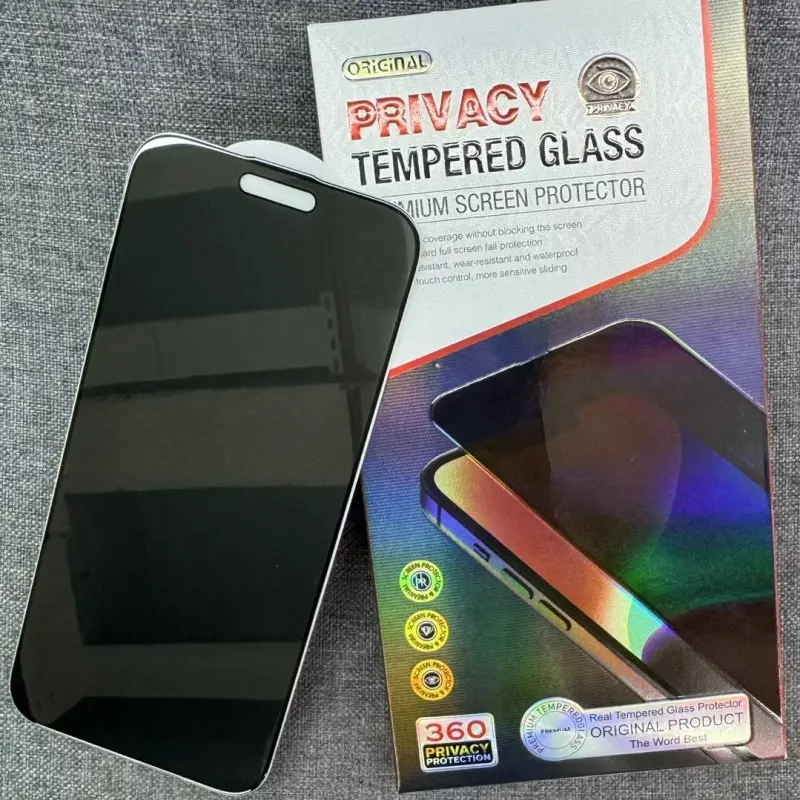 Kính Cường Lực Chống Nhìn Trộm 360 Độ Cho iPhone X Xr Xs Max 11 12 13 14 15 16 Pro Max Plus, Có Khung Trợ Dán Dễ Dàng, CNT 4 Cạnh Trái - Phải - Trên - Dưới