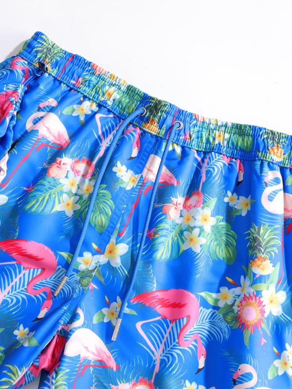 Men's Flamingo Print Swim Shorts, Casual Comfy Breathable Swim Shorts for Summer, Men's Swimwear Bottoms for Beach Swimming 5