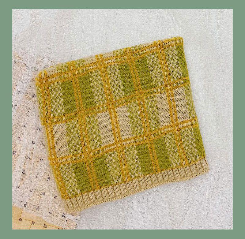 Product Introduction of Thermal Knitting Scarf Female Winter All-Matching Color Matching Plaid Neckerchief Cover Bandana Male and Female Baby Wool Bandana 18