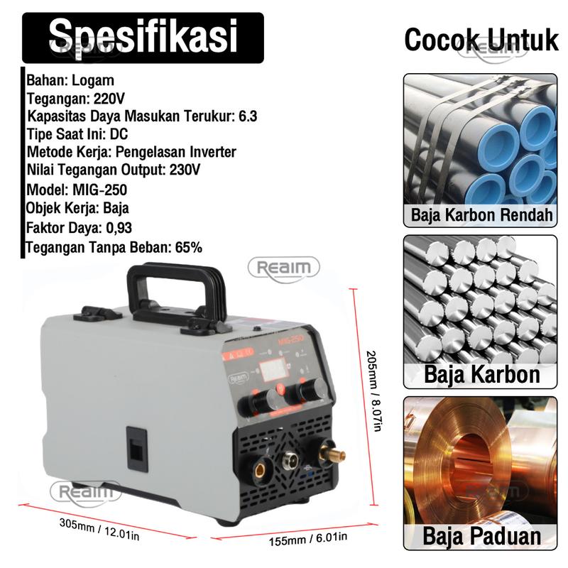 Reaim Mesin Las Mig 450 Watt Las Listrik Welding Machine Mesin Travo Las Listrik Inventer Model: MIG-250 0