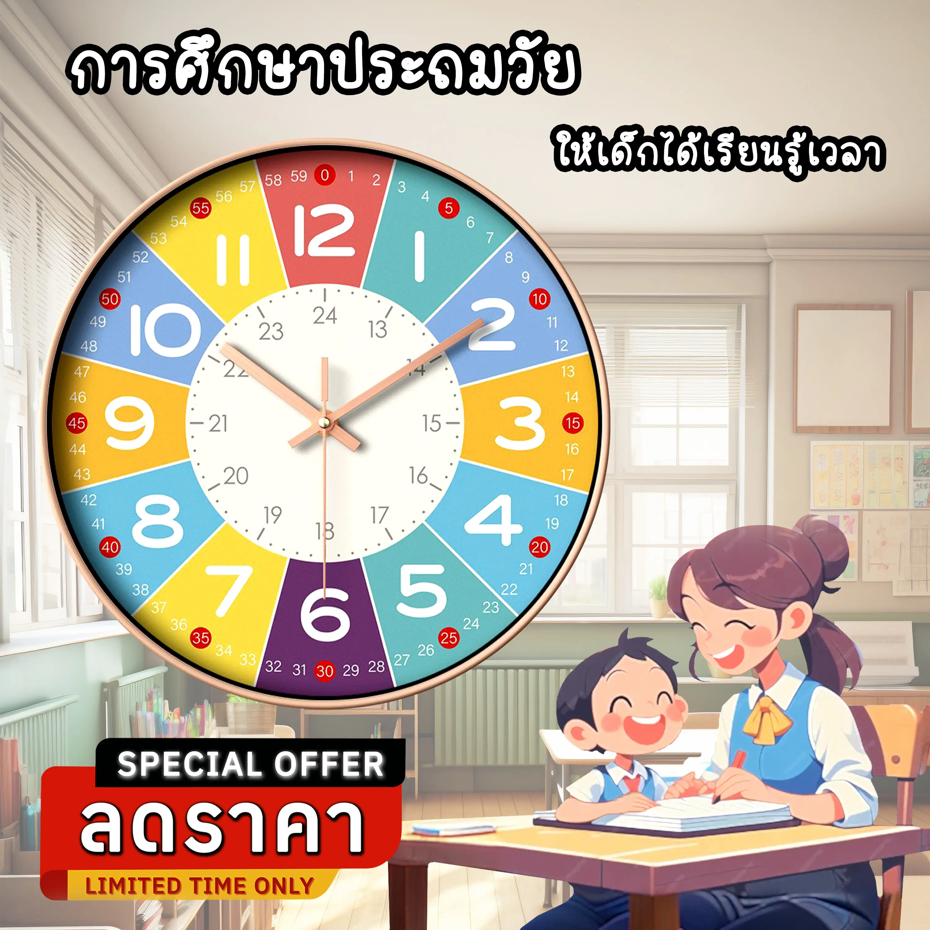 พร้อมส่ง นาฬิกาแขวน นาฬิกาติดผนัง (ทรงกลม) ขนาด 8 นิ้ว เข็มเดินเรียบ ประหยัดถ่าน ระบบ QUARTZ