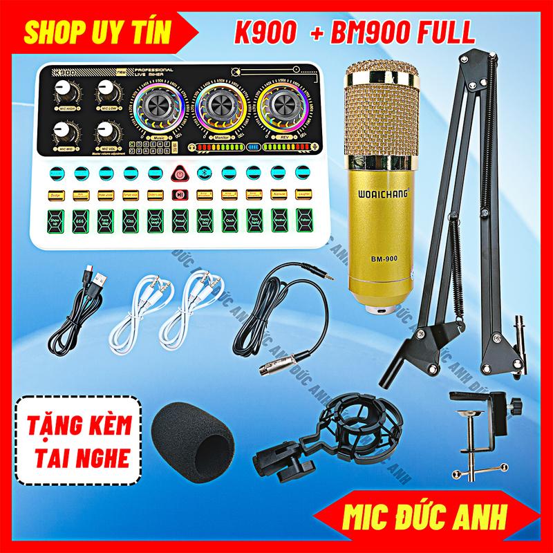Bộ Mic Thu Âm Bm900 Sound Card K900 Bluetooth Màu Trắng Đời Mới Dùng Được Cho Điện Thoại Máy Tính Laptop Tặng Kem Tai Nghe