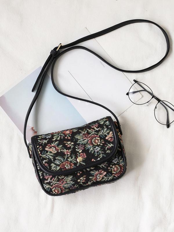 Women's Fashionable All over Print Floral Pattern Zipper Crossbody Bag, Cute Trendy Shoulder Bag,  All-match Commuter Bag for Work & Daily Used 1