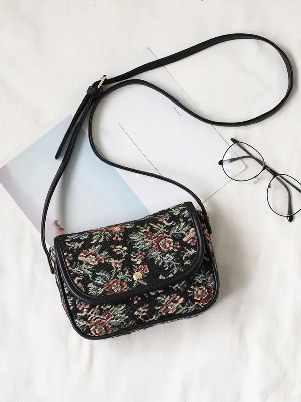 Women's Fashionable All over Print Floral Pattern Zipper Crossbody Bag, Cute Trendy Shoulder Bag,  All-match Commuter Bag for Work & Daily Used 0