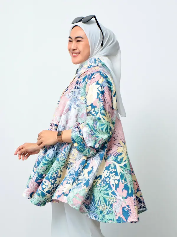 ILTS Kemeja Wanita Oversize Kekinian Bahan Silk Motif Babydoll 4