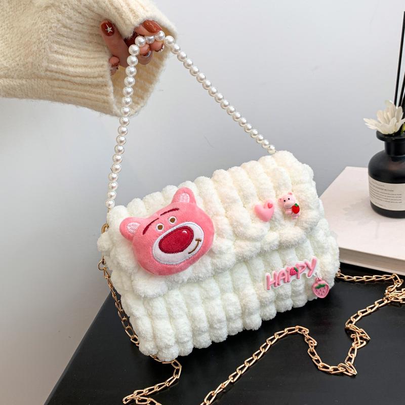 Túi Handmade tự đan Túi len tự đan charm gấu dễ thương Bag Đeo Vai
