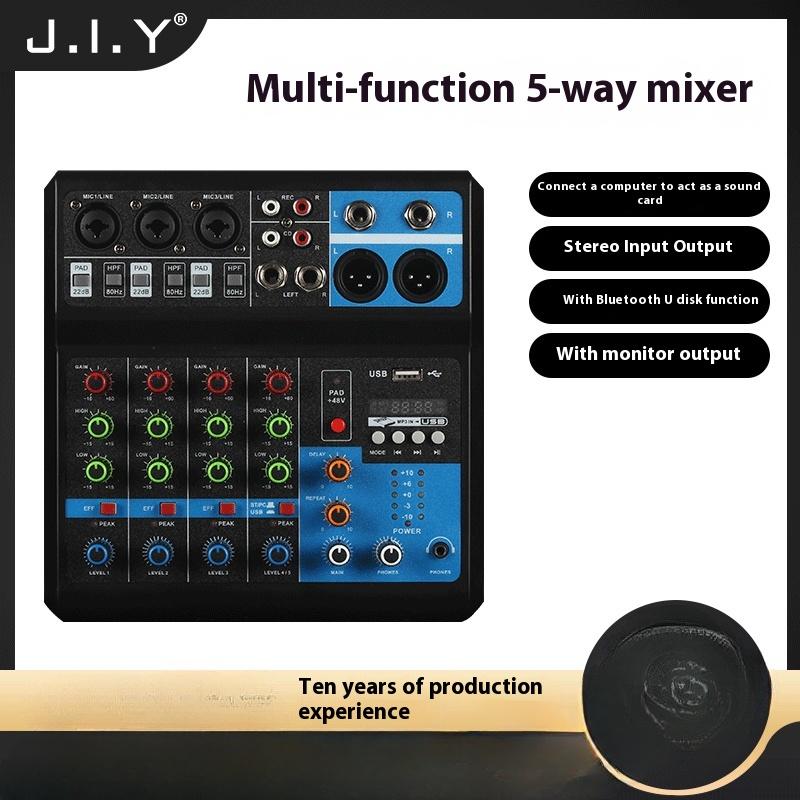 Mixer 5-way computer recording Free drive sound card Live home stage Bluetooth USB DJmixer mixer 6