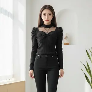 Blouse Rajut Kombinasi Tile + Bross Cantik Love Mewah IMPORT China bahan Rajut Premium 6394 - 99