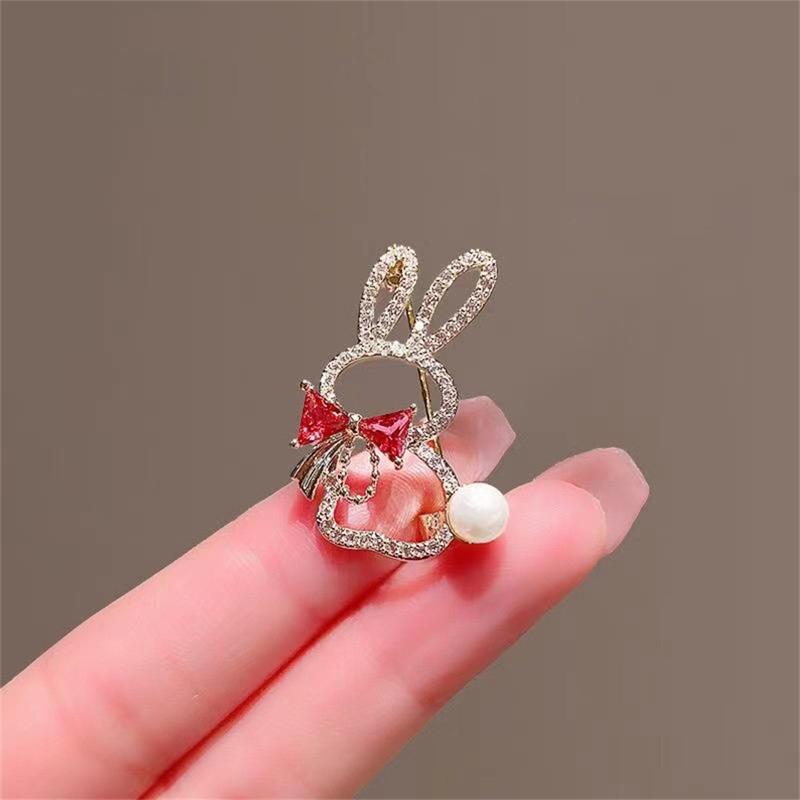 Product Introduction of Cute Cartoon Rabbit Bow Tie Brooch With Diamonds For Women, Pearl Brooch Pin, Tie Pin, Clothing, All-match 24