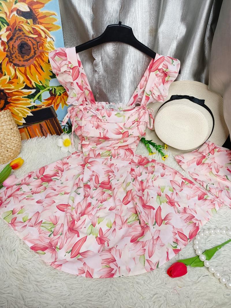 Product Introduction of Set đầm ngắn cánh tiên cột nơ, có mút. Dáng trên gối (kèm quần) 5