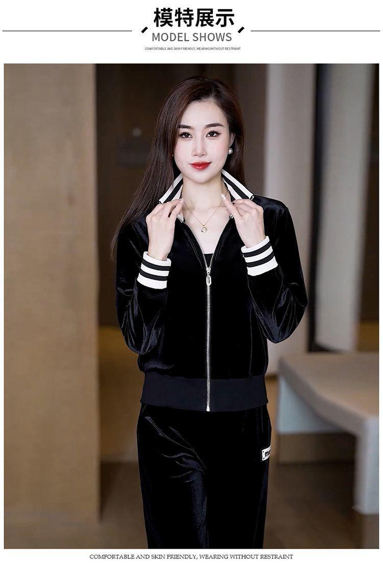 Product Introduction of Bộ Đồ Thể Thao, Nhung Vàng, Dành Cho Nữ, Mùa Xuân Và Mùa Thu, European Station, Ngoại Cỡ, Thời Trang Và Phong Cách, Trẻ Trung, Quần Ống Rộng, Bộ Hai Mảnh, Hàng Mới Về 13