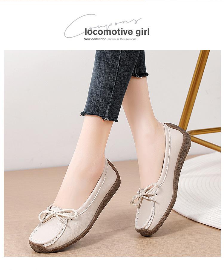 Product Introduction of New Genuine Leather Doug Shoes Women's Soft Bottom Pumps Slip-on Mom Shoes Casual Flat Loafers Women's plus Size 15