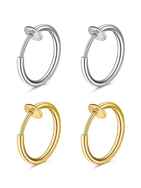 Simple Stainless Steel No Piercing Earring, 2 Pairs Fashionable Earrings for Women & Men for Party, Daily Clothing Decor, Trendy All-match & Exquisite Jewelry for Birthday Gift 0