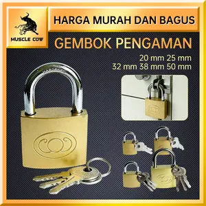 MUSCLE COW — Gembok Bodi Kuningan dengan Belenggu Baja, Termasuk Kunci, untuk Pintu, Lemari dan Loker