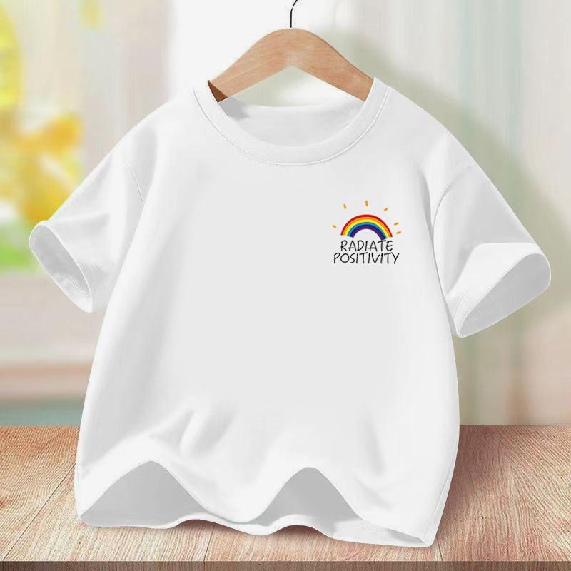 Children's T-shirt, rainbow and smiling face, short sleeved sweatshirt, suitable for boys and girls aged 1-12 distro  kid 2