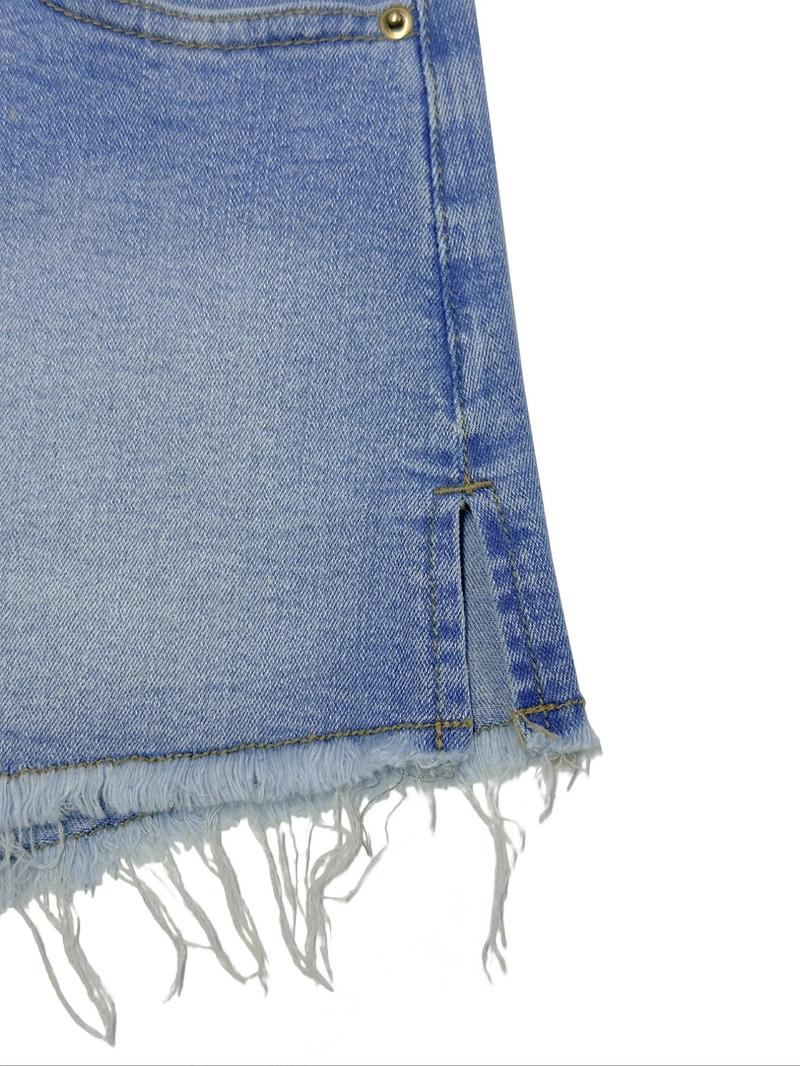 Product Introduction of Women's Distressed Denim Shorts, Casual Ripped High Waist Shorts for Summer, Comfortable Stretchy Sexy A-Line Mini Shorts for Daily Outfits, Womenswear 8