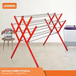 Promo Jemuran Pakaian Handuk Aluminium Pipa Jumbo 12Palang RED Anti Karat