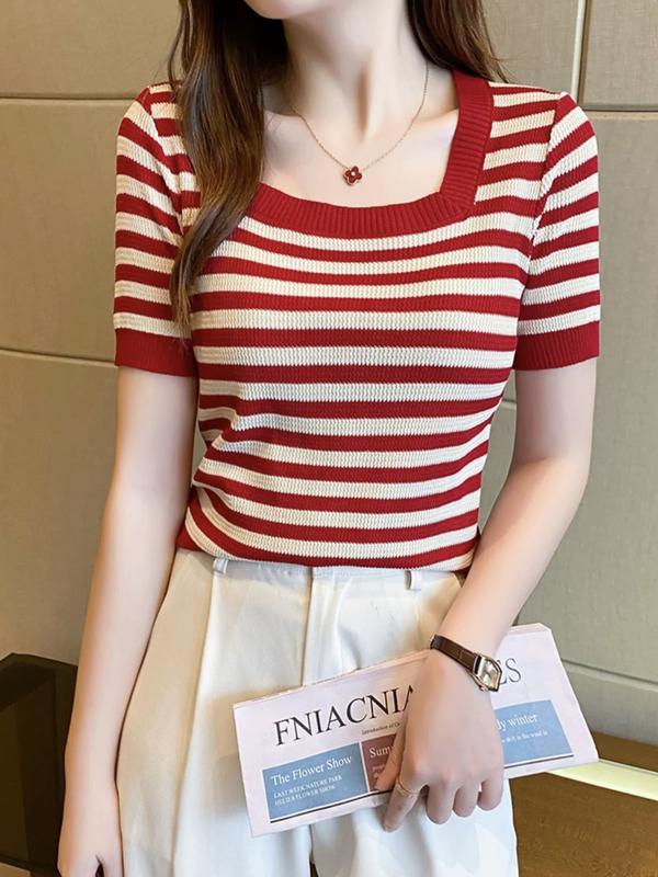 Brianna Square Neck Stripe Top (Mocha)