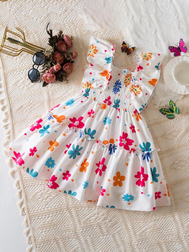 Product Introduction of Girl's Floral Print Dress, Casual  Dress for Summer, Kids Clothes for Daily Wear 2