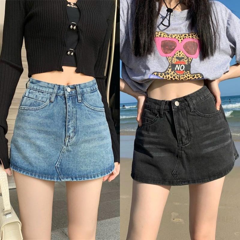 Quần Váy Jean Nữ Lưng Cao Trơn Đáy Cong Màu Xanh Đậm Xanh Nhạt Phủ Dơ - Xám Khói Thời Trang Bigsize Moli 0122 0123 Đủ Size 55-90kg Women Voan