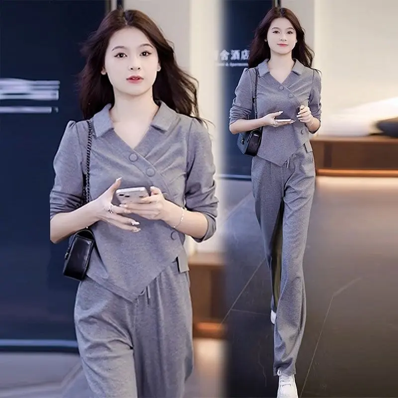 Bộ Đồ Quần Áo Thể Thao Thường Ngày Mùa Hè, Dành Cho Phụ Nữ, Bộ Sưu Tập Mới Mùa Xuân Và Mùa Thu 2024, Áo Len Thời Trang Và Phong Cách, Quần Ống Rộng Dài Tay, Bộ Đồ Hai Mảnh