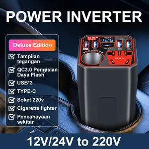 Inverter Kendaraan 12v24v Ke 220V Konverter Daya Tinggi Otomotif Multifungsi Soket Penyalur Daya USB