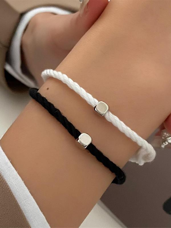 Couple Simple Plain Handmade Friendship String Bracelet, Braided Design Bracelet, Fashionable Hand Matching Jewelry for Women & Men, Valentine's Day, Gift 2